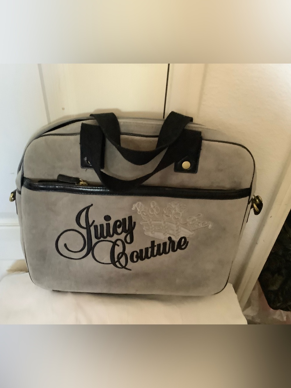 Juicy Couture Grey & Black Velvet laptop bag